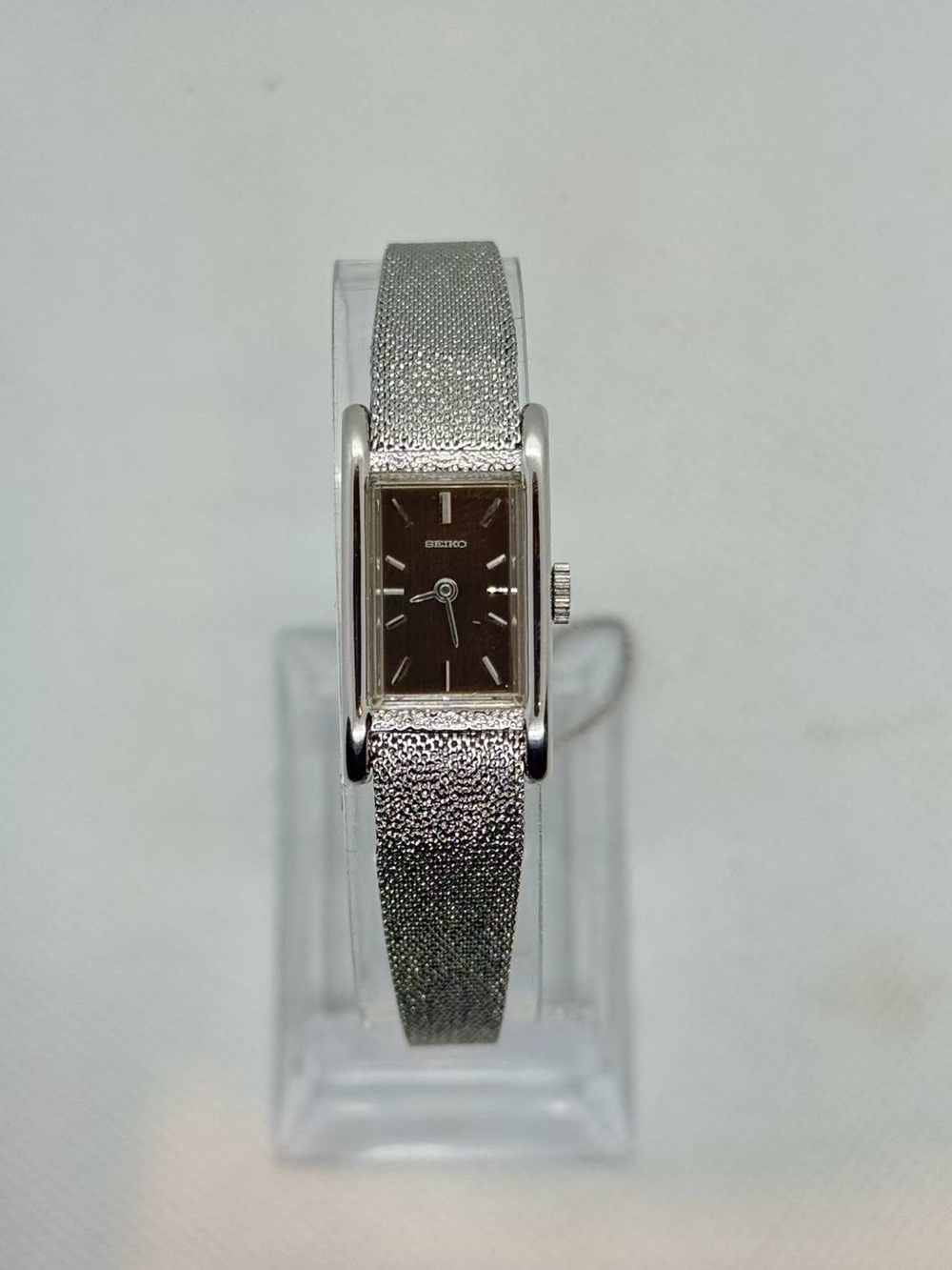 Vintage Seiko Women Manual Wind Watch 14mm Brown Dial Stainless Steel Band Runs